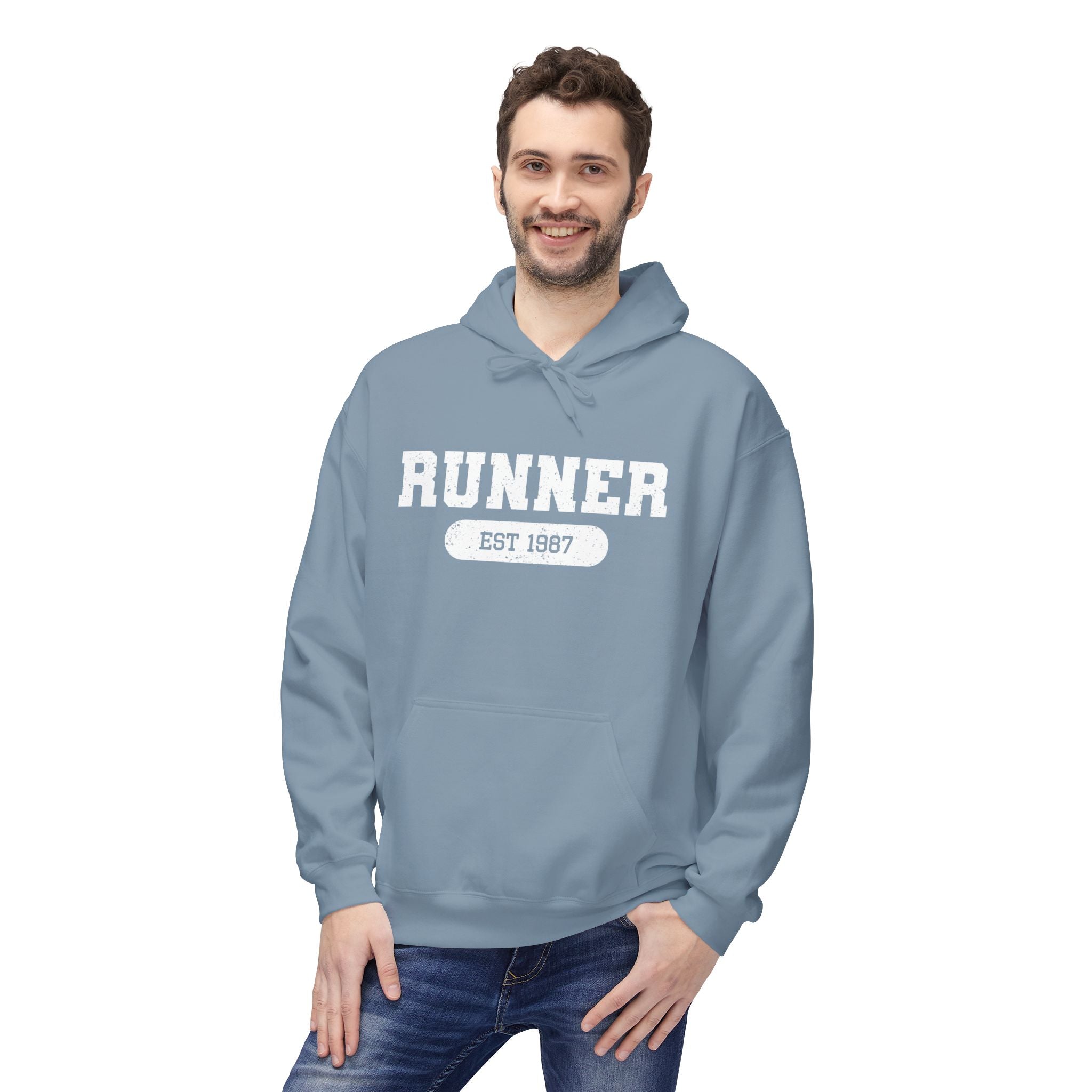 Customizable "Runner" Established Date Hoodie — Vintage Athletic Pullover for Runners