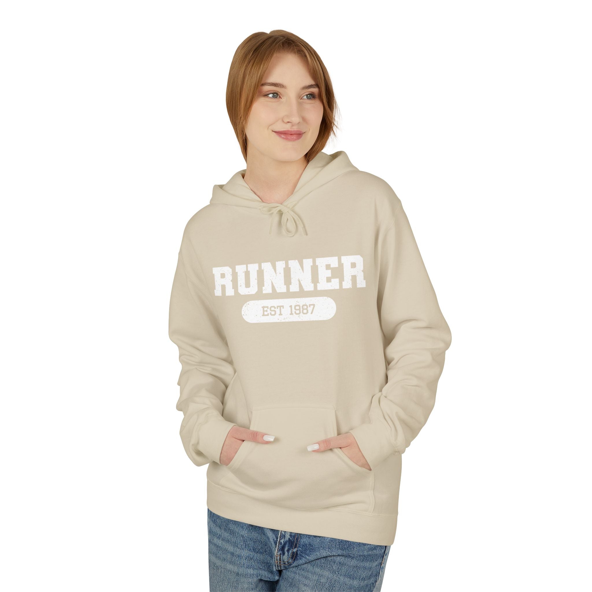 Customizable "Runner" Established Date Hoodie — Vintage Athletic Pullover for Runners