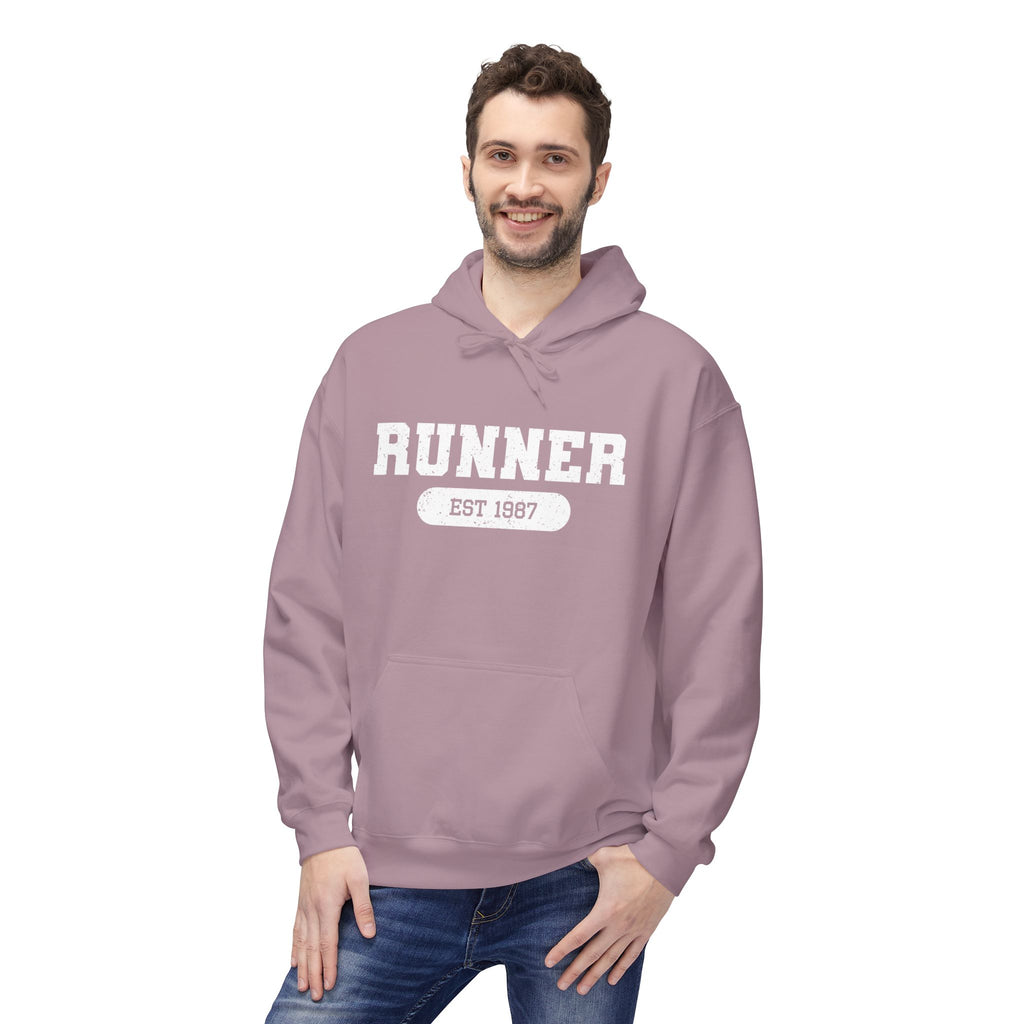 Customizable "Runner" Established Date Hoodie — Vintage Athletic Pullover for Runners