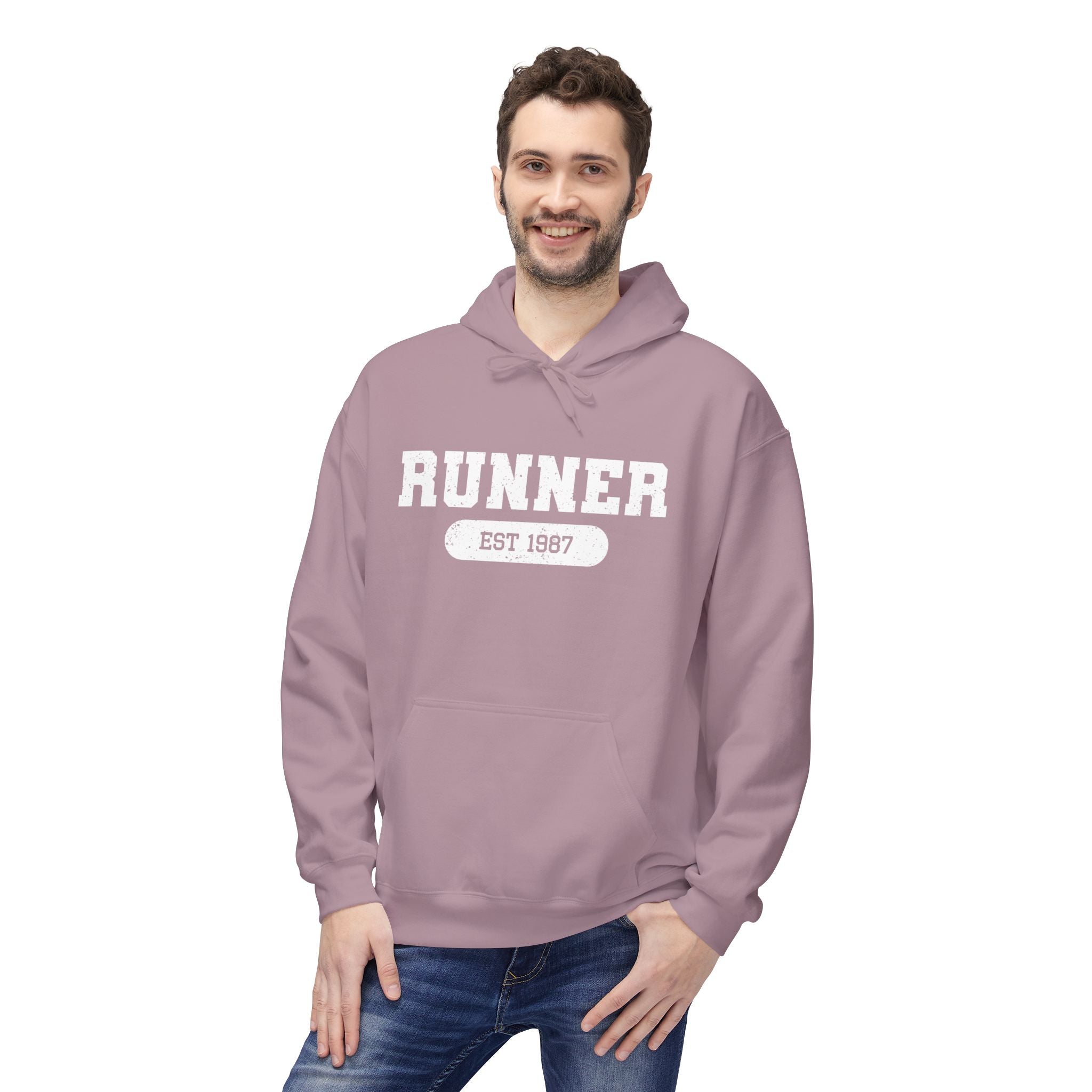 Customizable "Runner" Established Date Hoodie — Vintage Athletic Pullover for Runners
