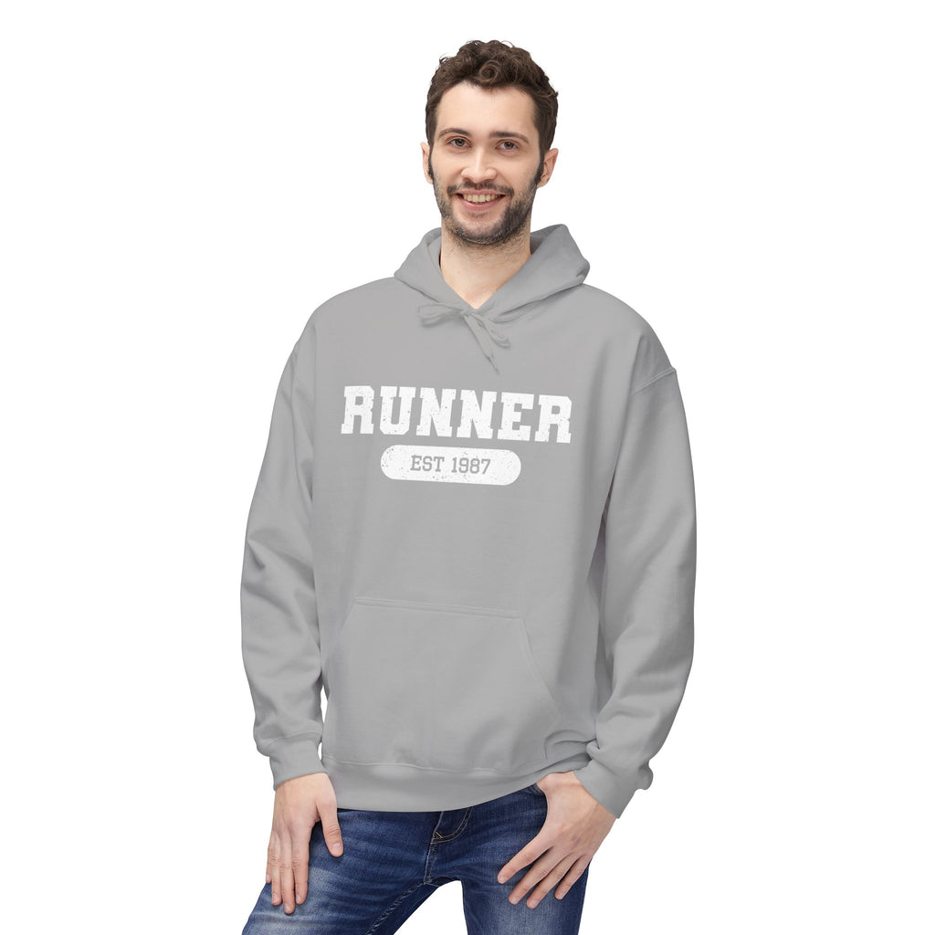 Customizable "Runner" Established Date Hoodie — Vintage Athletic Pullover for Runners