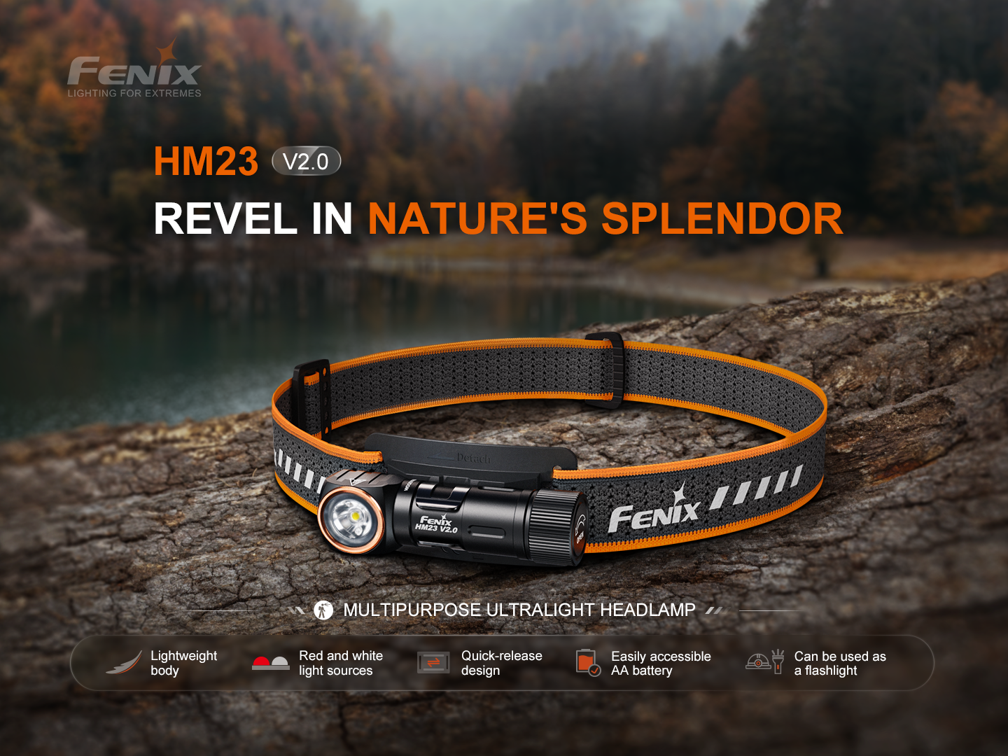 Fenix V2.0 Lightweight Detachable AA Headlamp